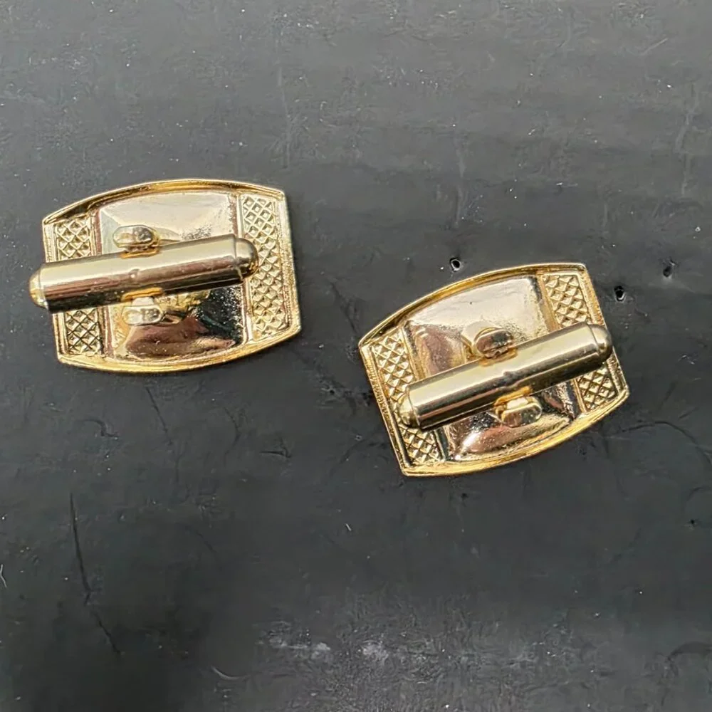 Vintage Rectangular Gold Tone Cufflinks Textured Geometric Mid Century Formal